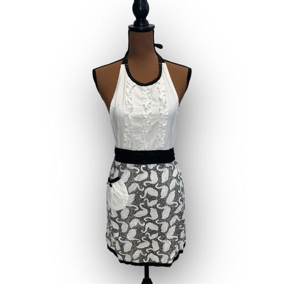 Simply Whimsical Swan Print Apron, Ruffled Bib 100% Cotton, Women’s One Size - Picture 1 of 10